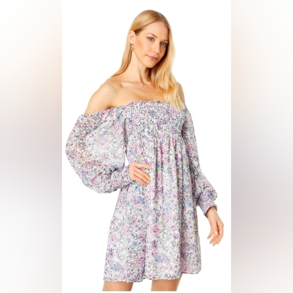 BCBGeneration Off-the-shoulder Floral Smocked Mini Dress Women's 14 NWT